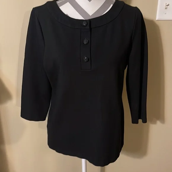 Black Talbots Knit Top w/ black Jeweled Buttons Size Medium - Picture 2 of 6